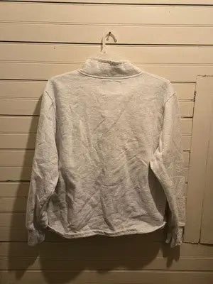 League Sweatshirt Mens L Quinnipiac Pullover Snap Mock Neck White Fleece - Apparel