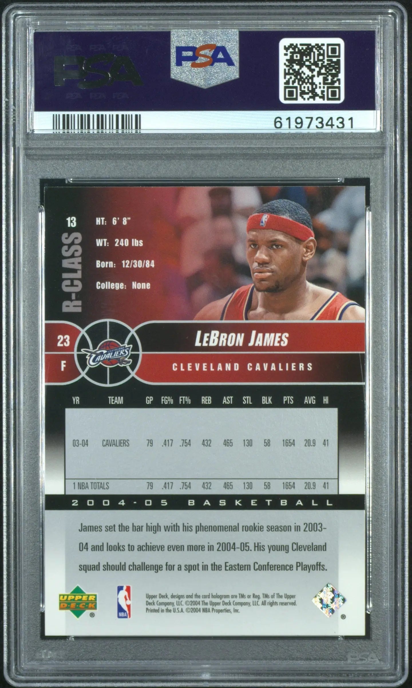 LeBron James 2004 Upper Deck R-Class #13 PSA 10 Gem Mint - Basketball Card Single