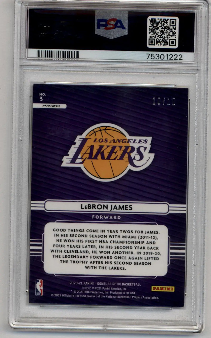 LeBron James 2020-21 Optic Elite Dominators Gold 10/10 PSA 9 Mint - Basketball Card Single