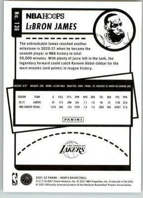 LeBron James - 2021-22 Hoops - #136 - Basketball - Basketball Card Single
