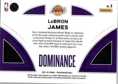 LeBron James - 2021-22 Panini Prizm - #6 - Dominance Basketball - Basketball Card Single