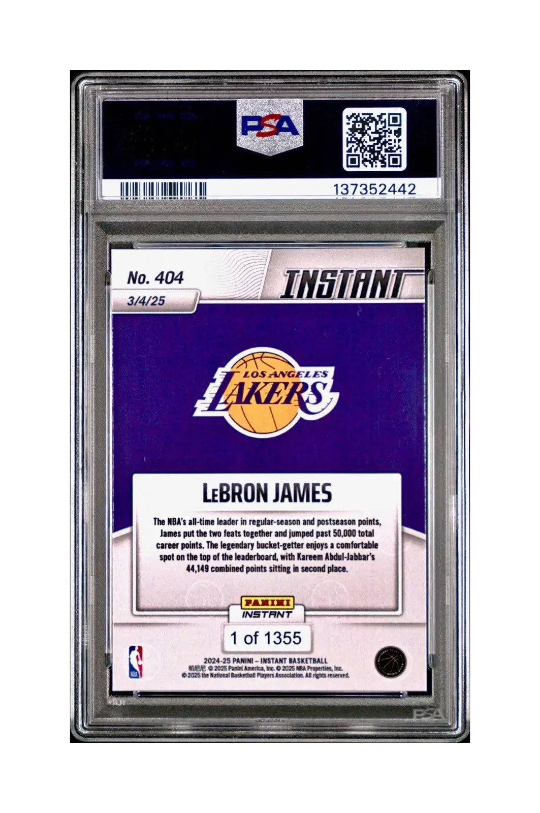 Lebron James 2024 Panini Instant #404 Milestone Moment PSA 10 Gem Mint