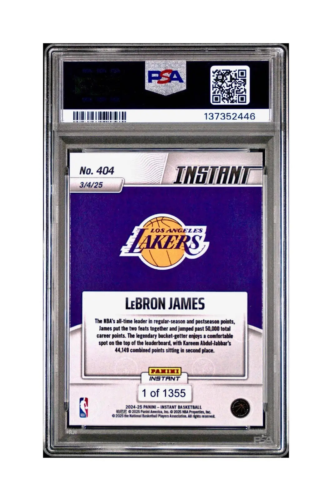 Lebron James 2024 Panini Instant #404 Milestone Moment PSA 9 Mint