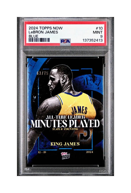 LeBron James 2024 Topps Now #10 All-Time Leader Minutes Played Blue 63/75 PSA 9 - Basketball Card Single