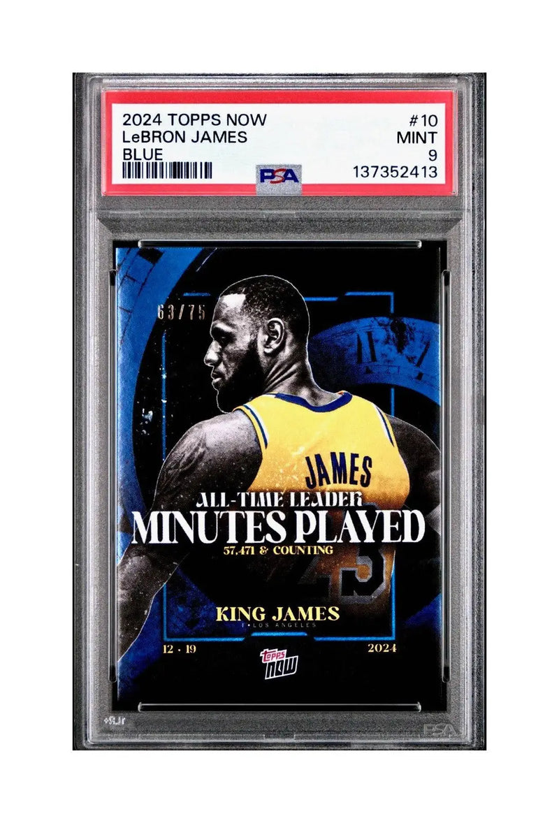 LeBron James 2024 Topps Now #10 All-Time Leader Minutes Played Blue 63/75 PSA 9