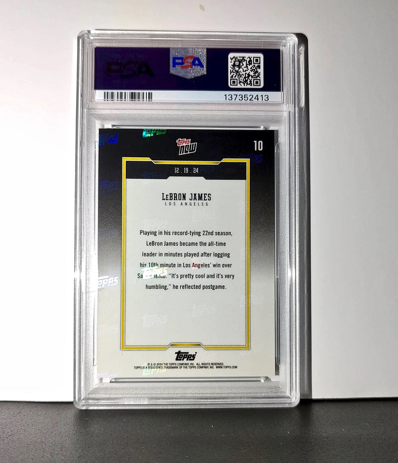 LeBron James 2024 Topps Now #10 All-Time Leader Minutes Played Blue 63/75 PSA 9