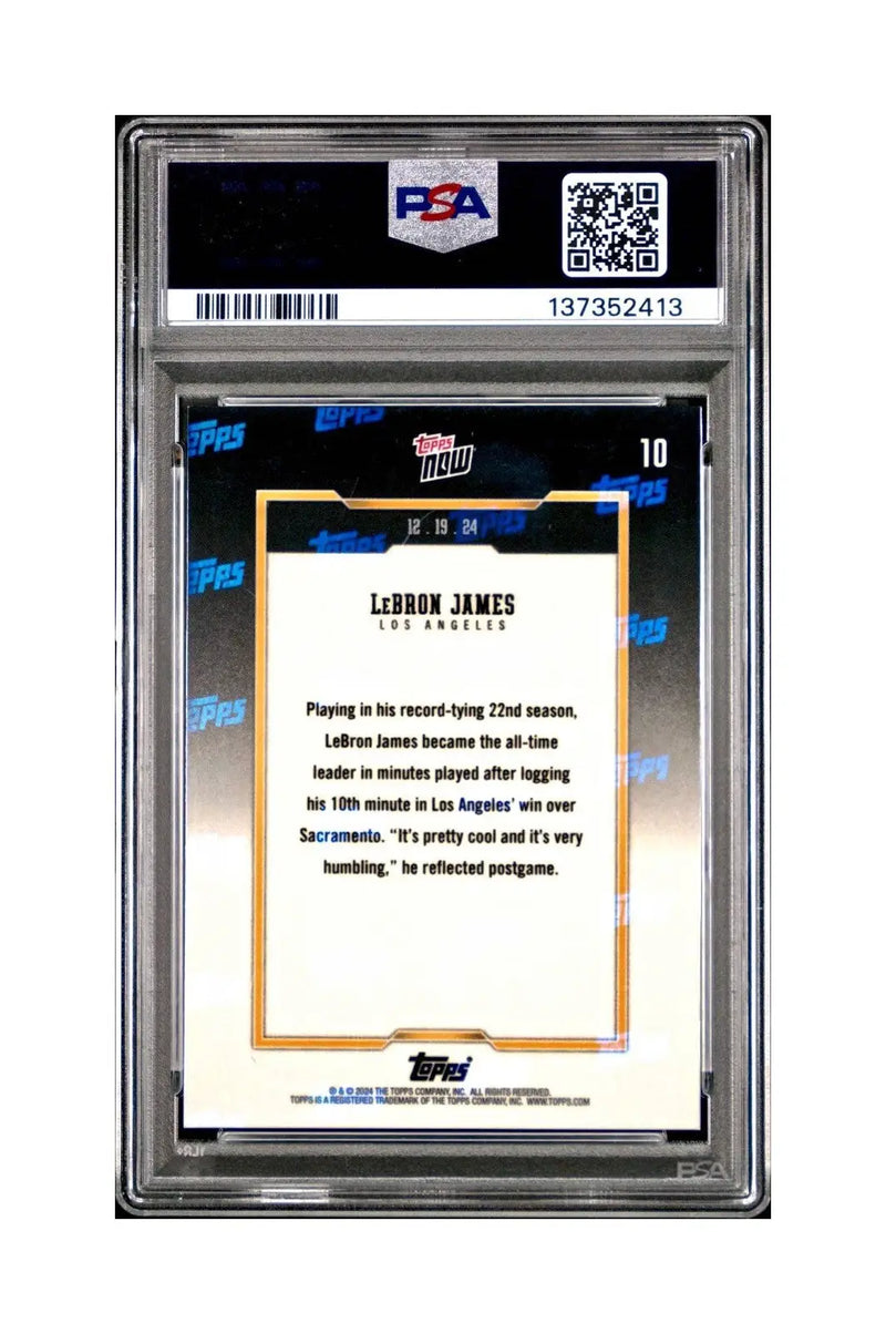 LeBron James 2024 Topps Now #10 All-Time Leader Minutes Played Blue 63/75 PSA 9