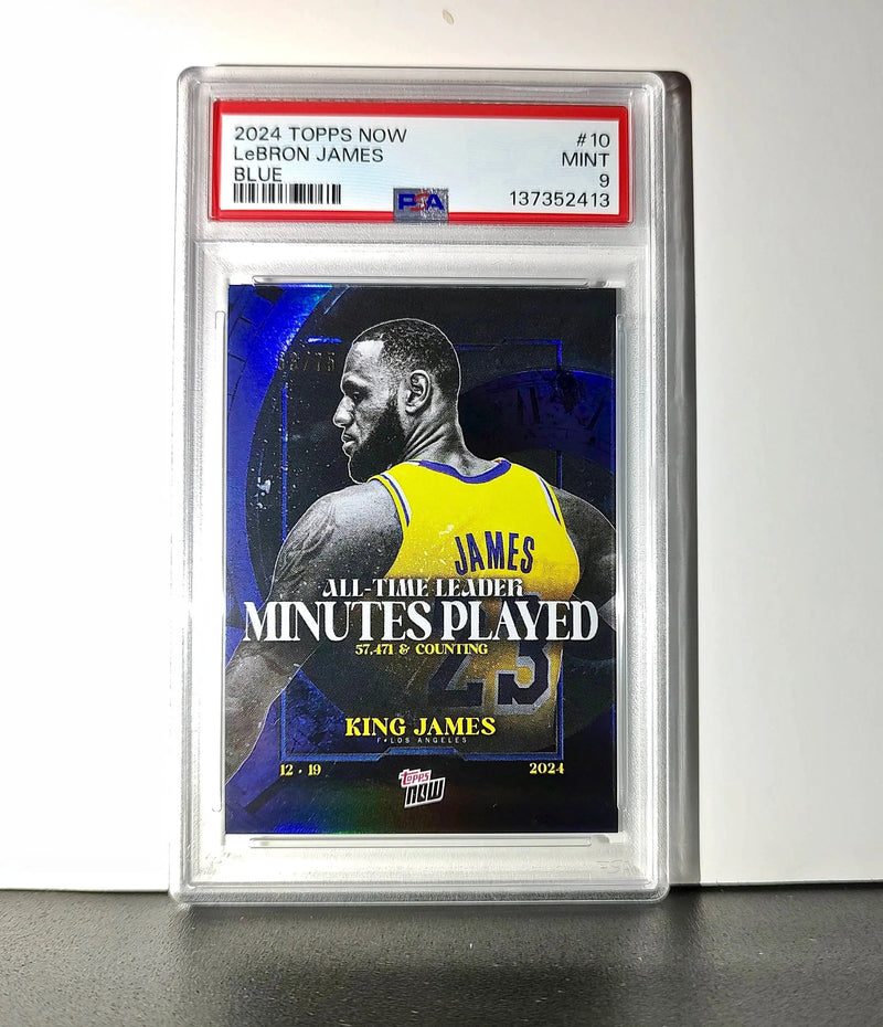 LeBron James 2024 Topps Now #10 All-Time Leader Minutes Played Blue 63/75 PSA 9