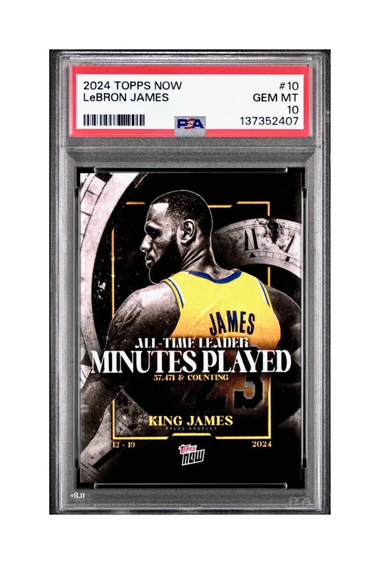 LeBron James 2024 Topps Now #10 All-Time Leader Minutes Played PSA 10 Gem Mint - Basketball Card Single