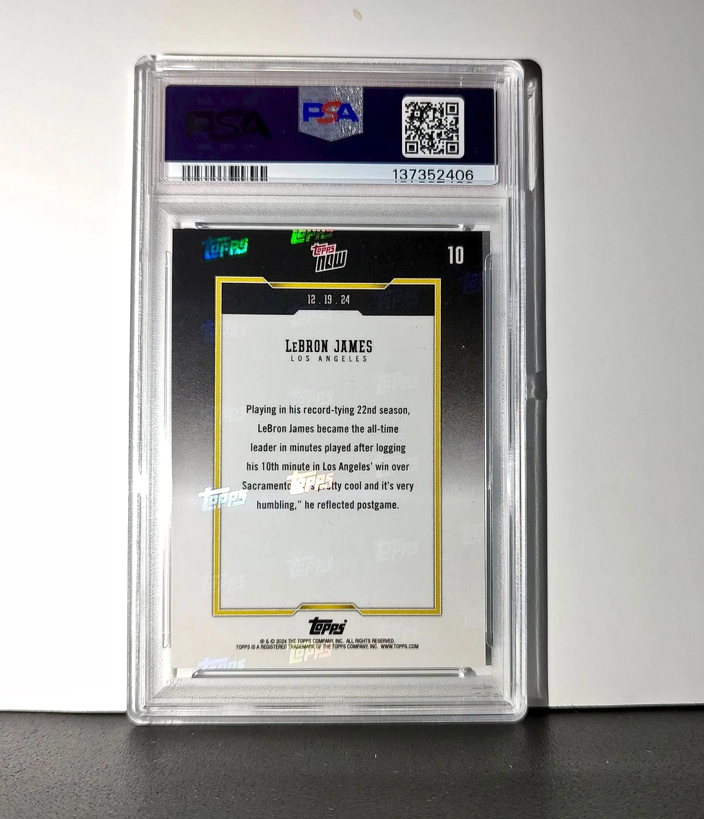 LeBron James 2024 Topps Now #10 All-Time Leader Minutes Played PSA 10 Gem Mint
