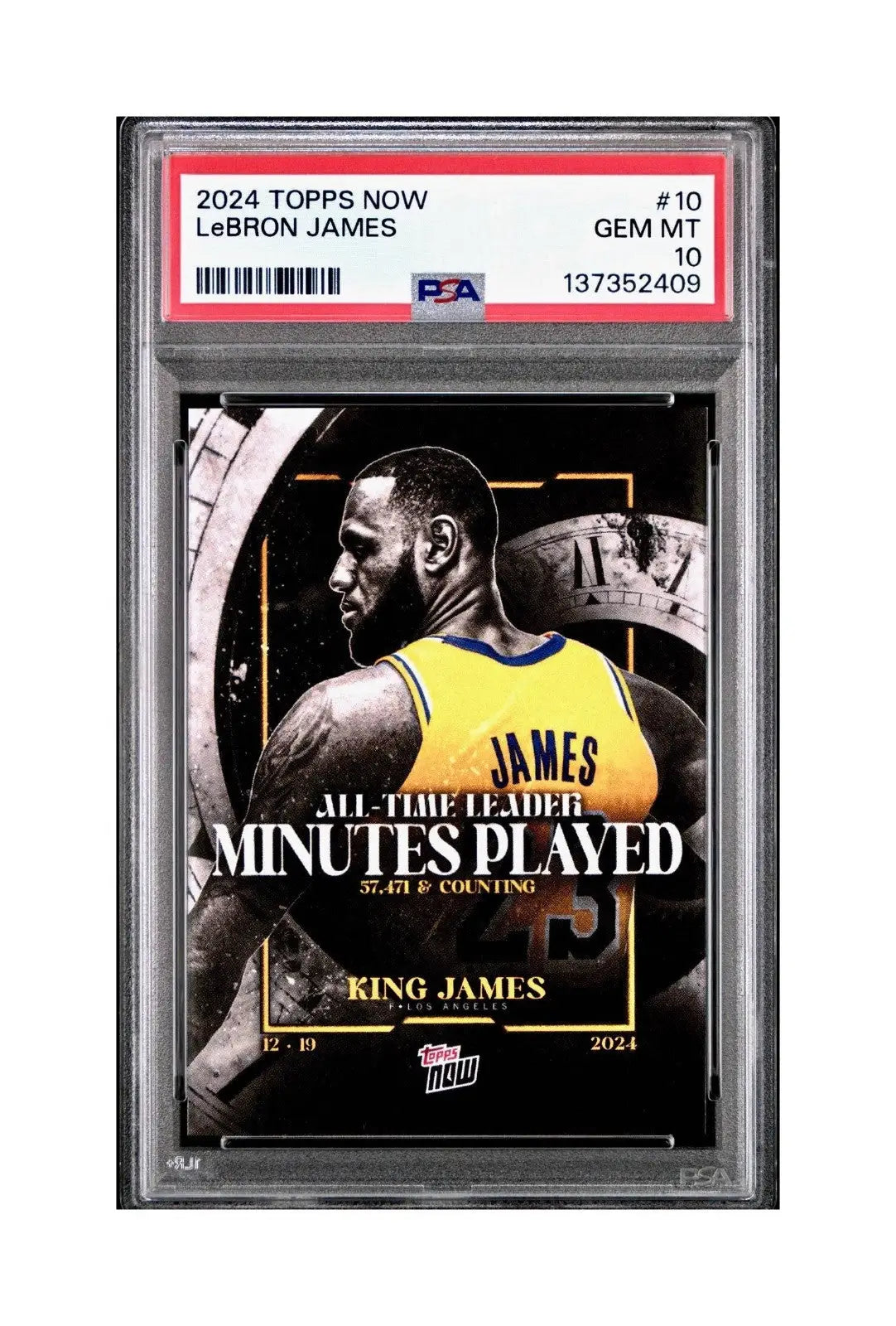 LeBron James 2024 Topps Now #10 All-Time Leader Minutes Played PSA 10 Gem Mint