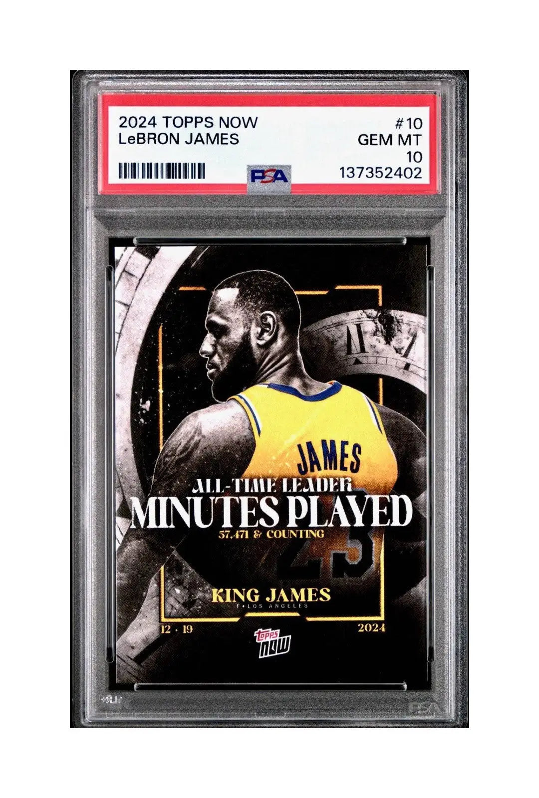 LeBron James 2024 Topps Now #10 All-Time Leader Minutes Played PSA 10 Gem Mint
