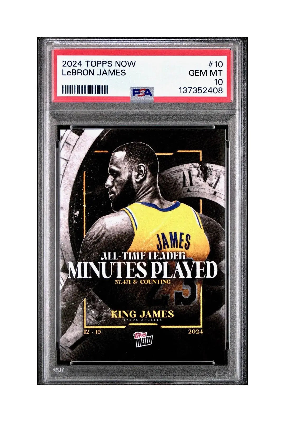 LeBron James 2024 Topps Now #10 All-Time Leader Minutes Played PSA 10 Gem Mint - Basketball Card Single