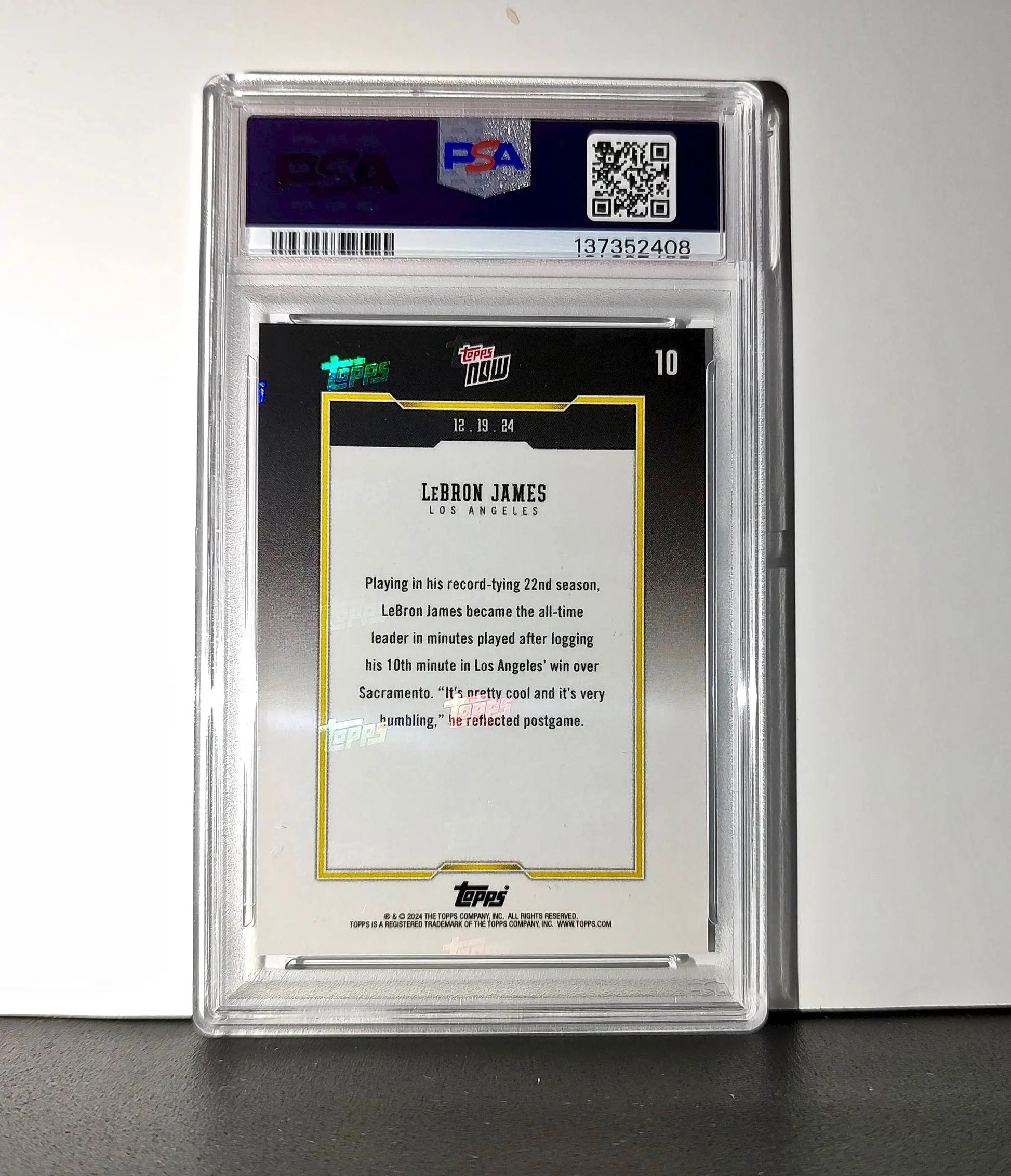 LeBron James 2024 Topps Now #10 All-Time Leader Minutes Played PSA 10 Gem Mint