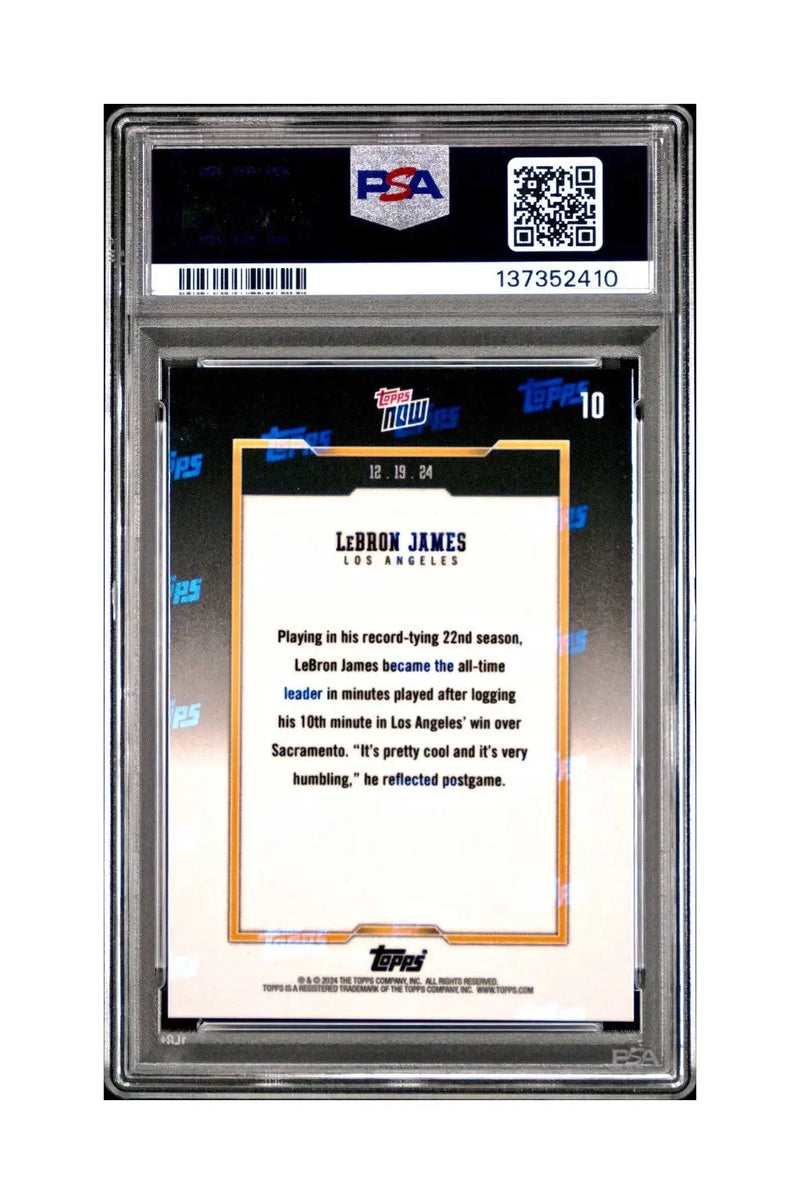 LeBron James 2024 Topps Now #10 All-Time Leader Minutes Played PSA 10 Gem Mint