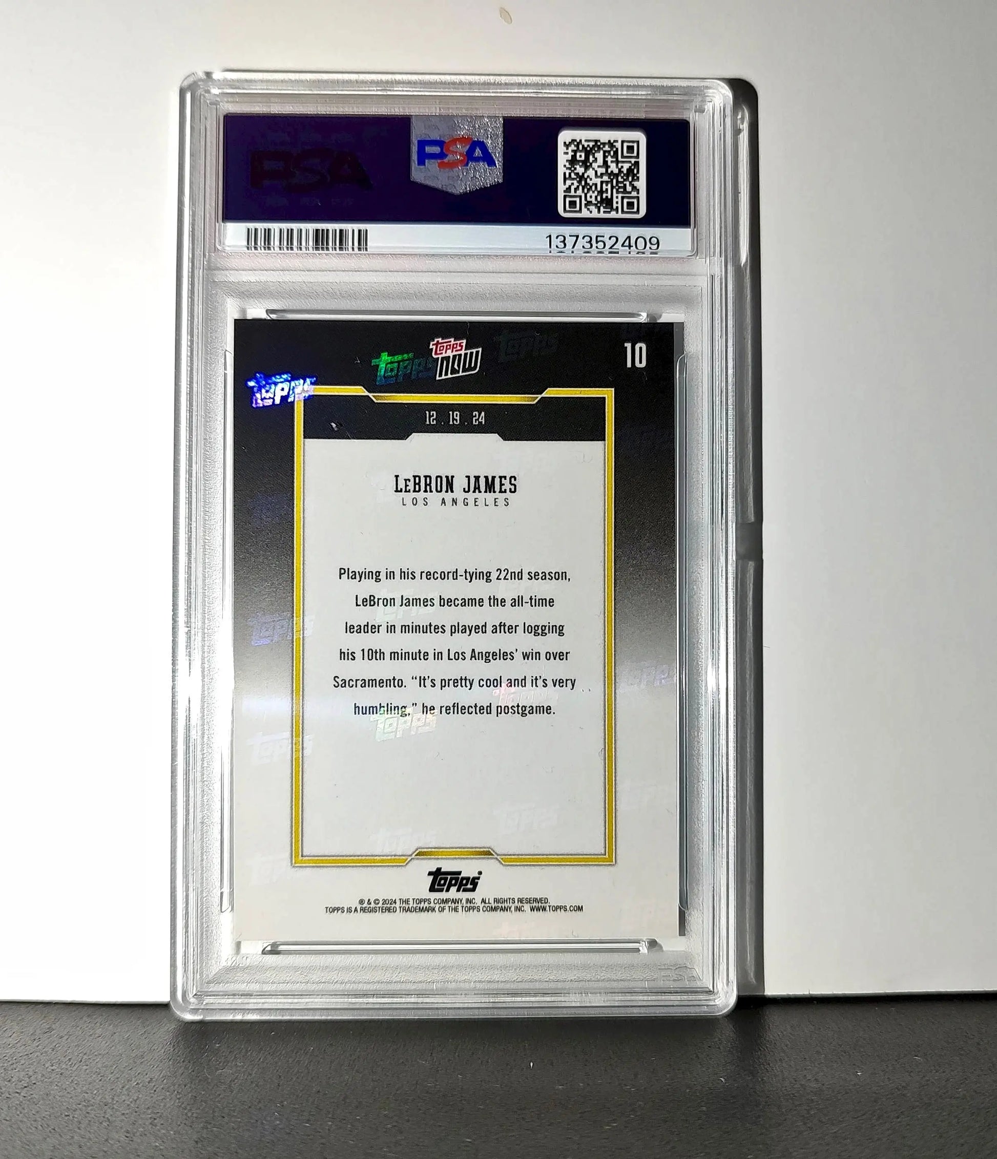 LeBron James 2024 Topps Now #10 All-Time Leader Minutes Played PSA 10 Gem Mint