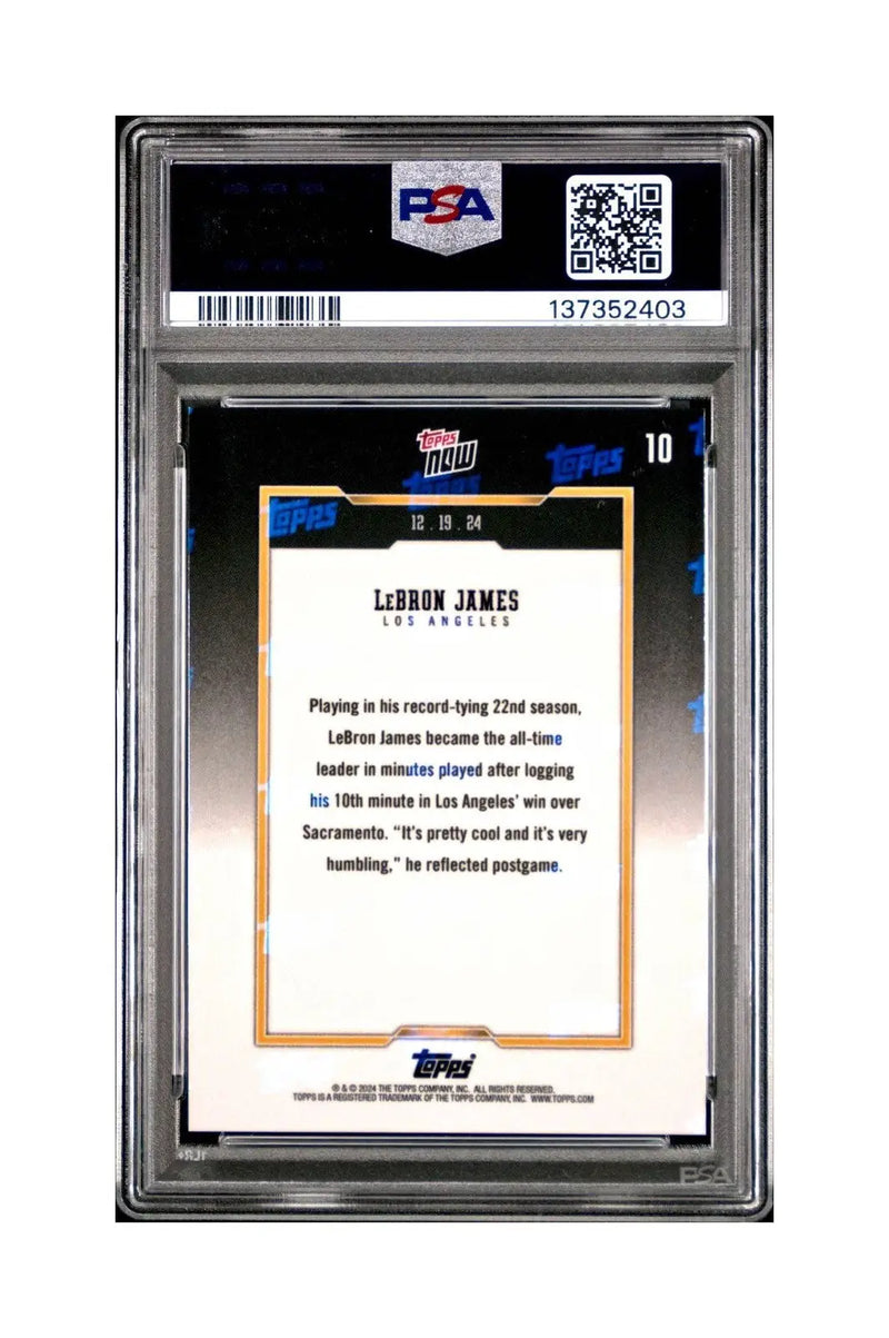 LeBron James 2024 Topps Now #10 All-Time Leader Minutes Played PSA 10 Gem Mint