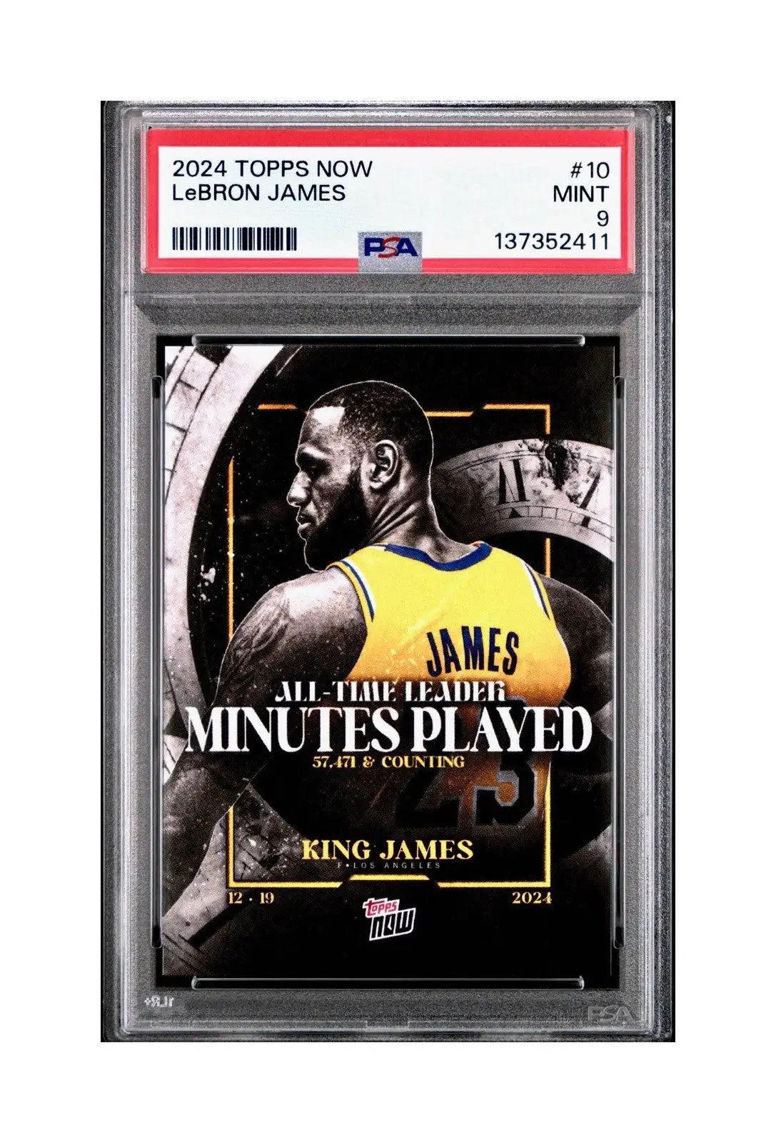 LeBron James 2024 Topps Now #10 All-Time Leader Minutes Played PSA 9 Mint