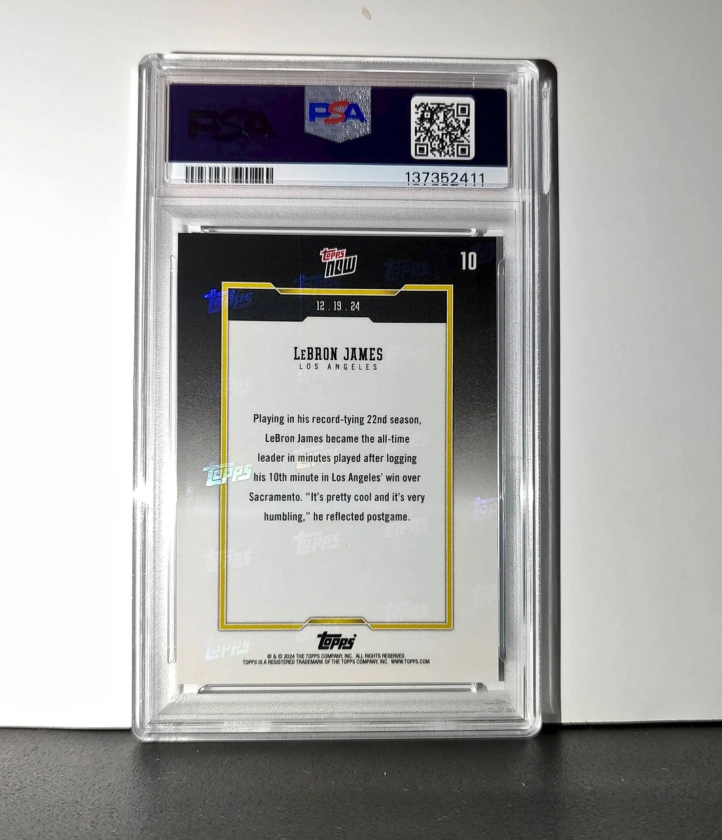 LeBron James 2024 Topps Now #10 All-Time Leader Minutes Played PSA 9 Mint
