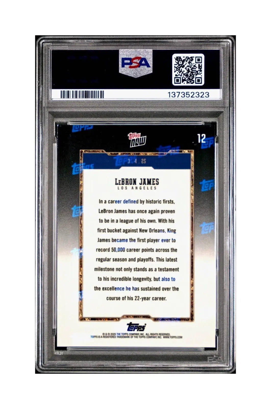 Lebron James 2024 Topps Now 50k Career Points #12 Card PSA 9 Mint