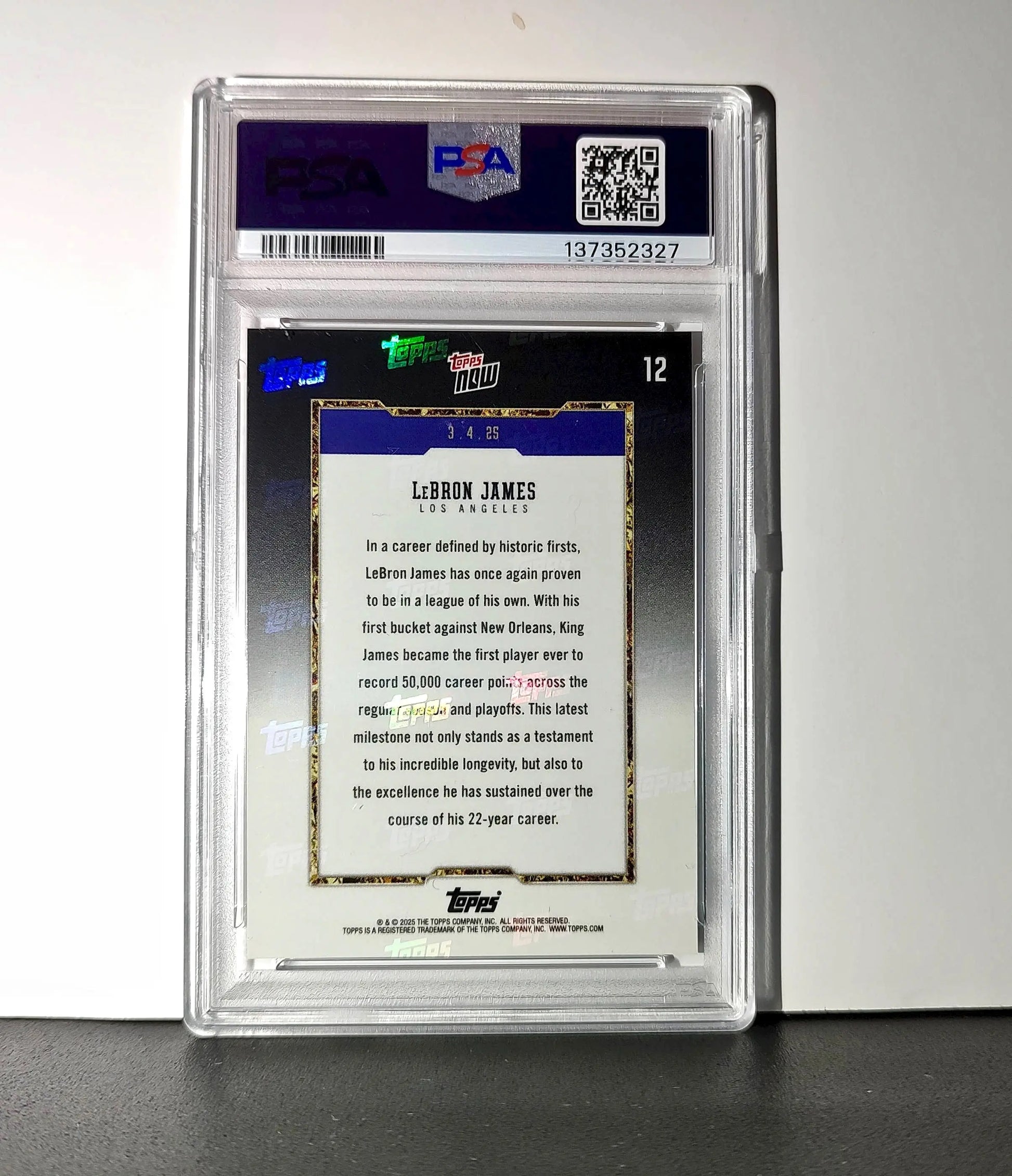Lebron James 2024 Topps Now 50k Career Points #12 Card PSA 9 Mint - Basketball Card Single