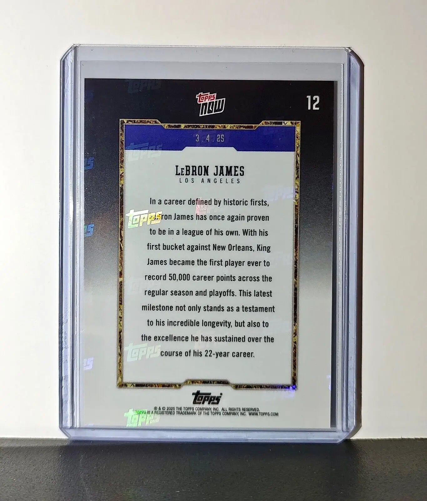 LeBron James 50k Career Points Record Topps Now NBA #12 Card Los Angeles Lakers