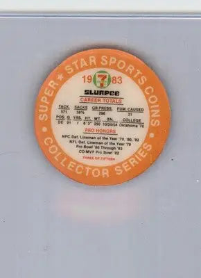 Lee Roy Selmon - 1983 7-Eleven Super Star Sports Coins - #3 - Football - Football Card Single