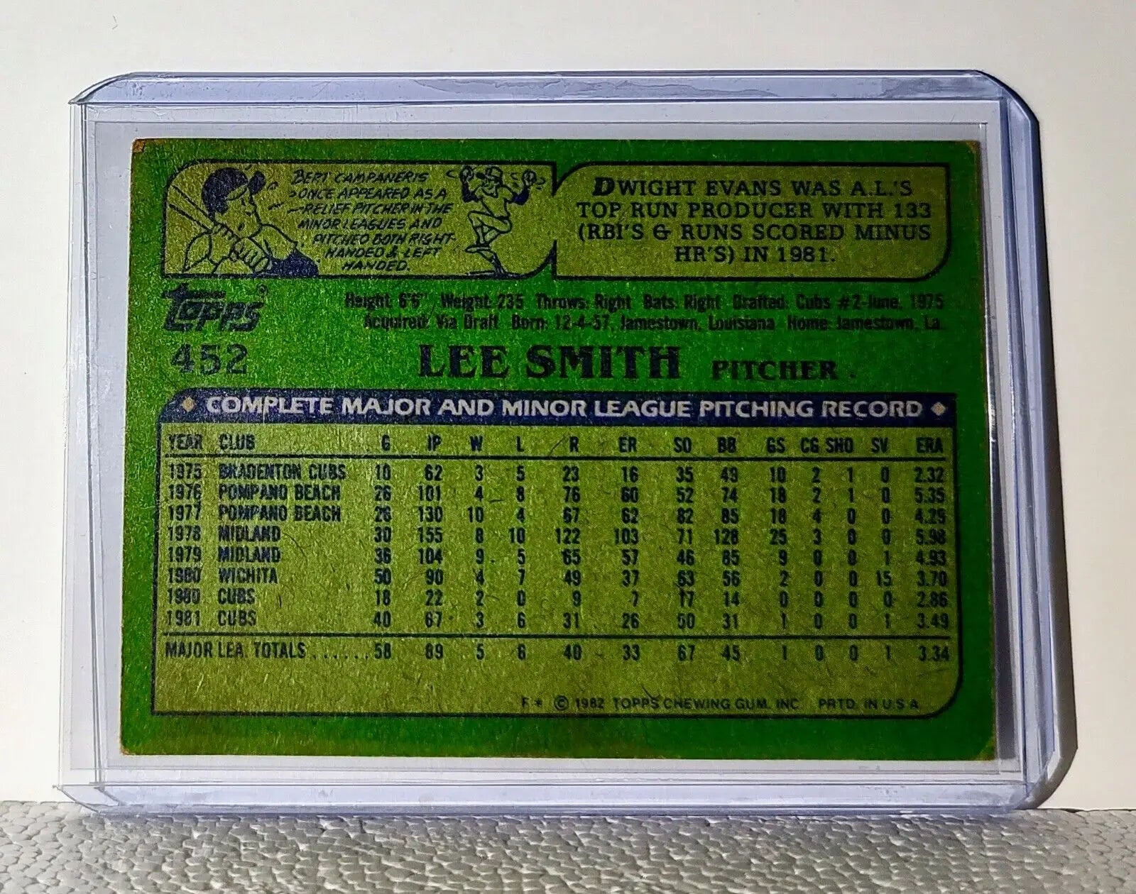 Lee Smith 1982 Donruss MLB #452 Baseball Card Chicago Cubs