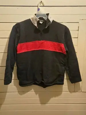 Lee Sport Pullover Mens L Black Red Stripe Quarter Zip Sweatshirt Made Romania - Apparel