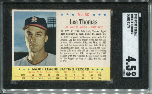 Lee Thomas 1963 Post Cereal Hand Cut #30 SP Short Print Angels SGC 4.5 VG-EX - Baseball Card Single