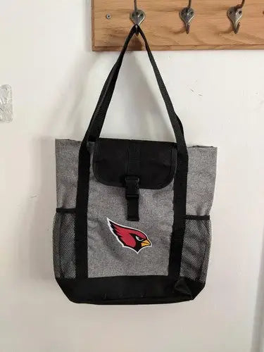 Gray and black tote bag with Cardinals NFL logo, perfect for NFL football fans