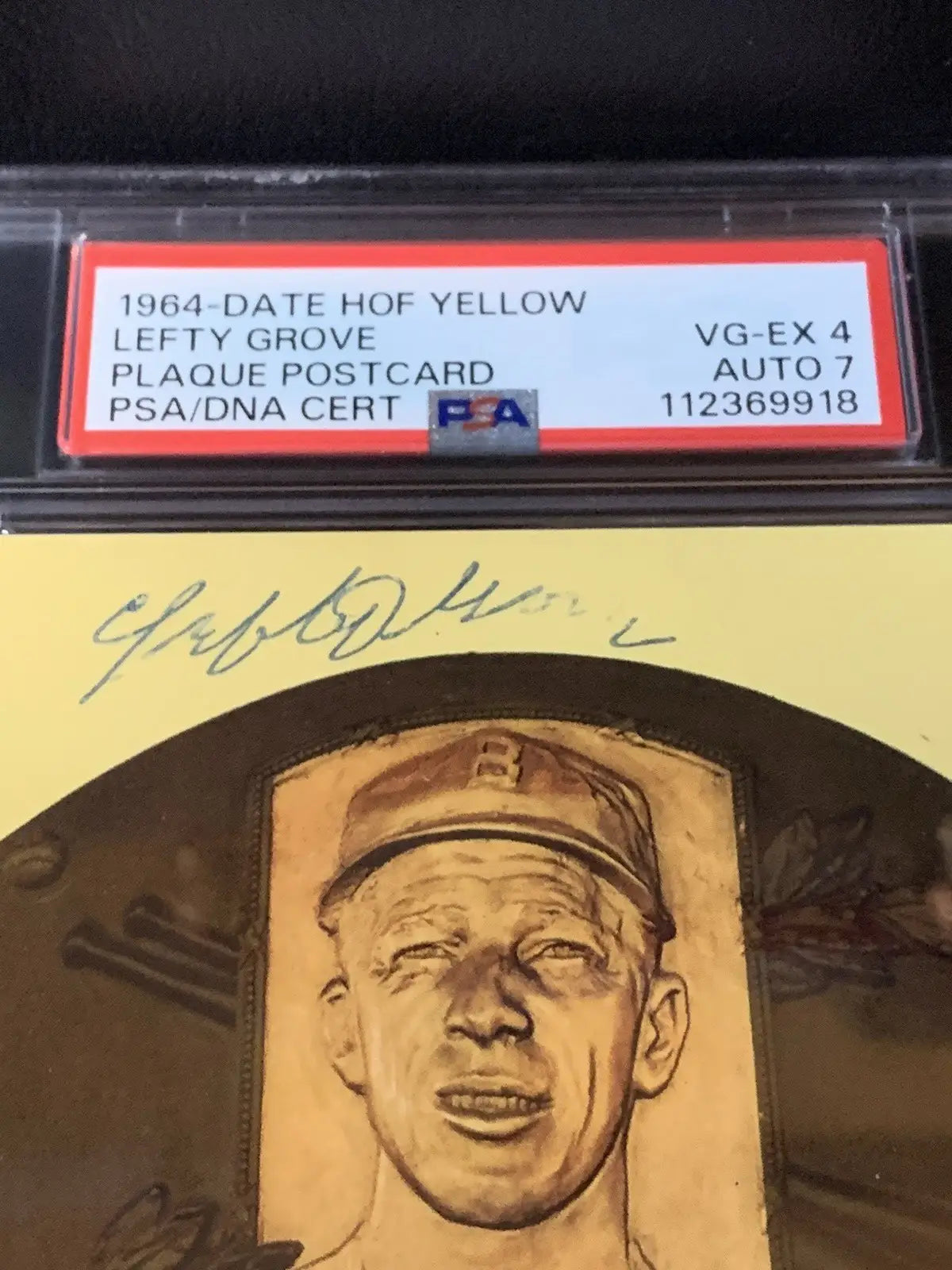 Left Grove Signed 1964 Date HOF Yellow Plaque PSA 4 DNA 7 AUTO Postcard - Sports Memorabilia