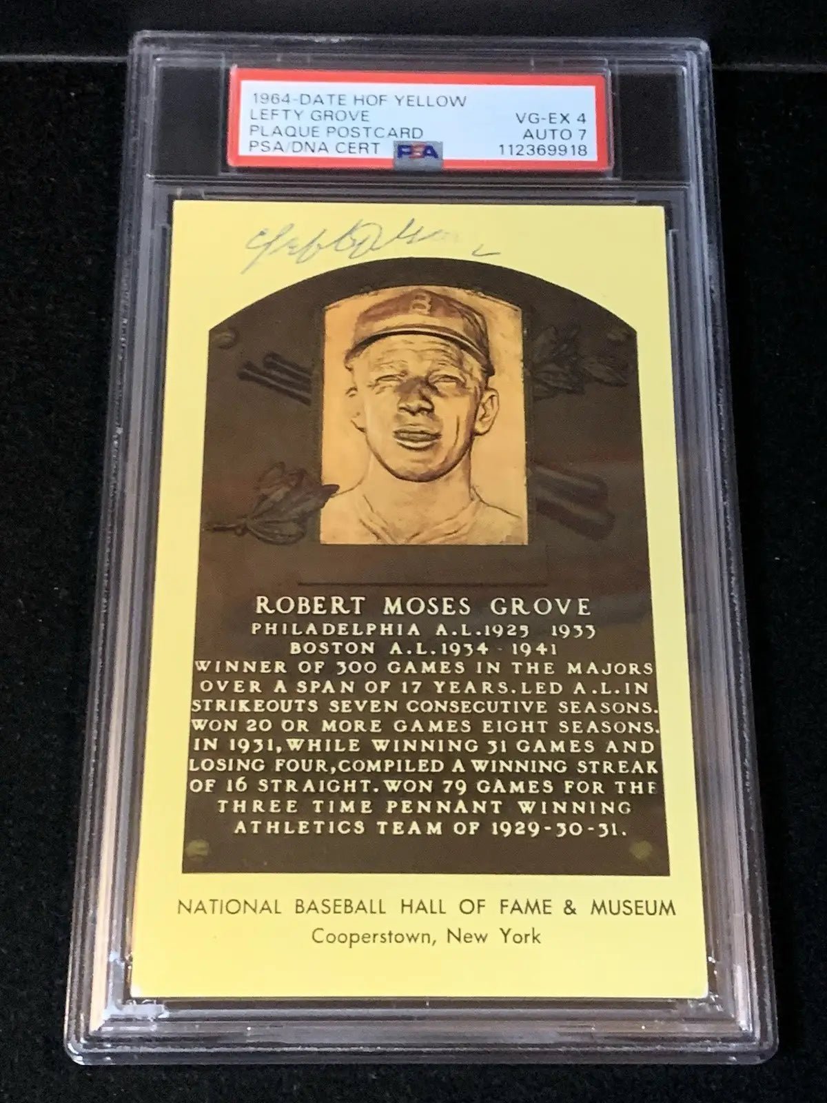 Left Grove Signed 1964 Date HOF Yellow Plaque PSA 4 DNA 7 AUTO Postcard - Sports Memorabilia