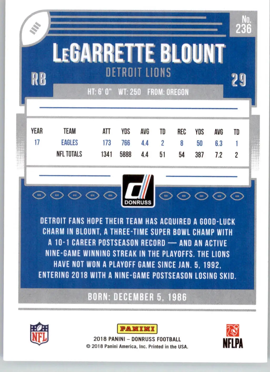 LeGarrette Blount - 2018 Donruss - #236 - Football - Football Card Single