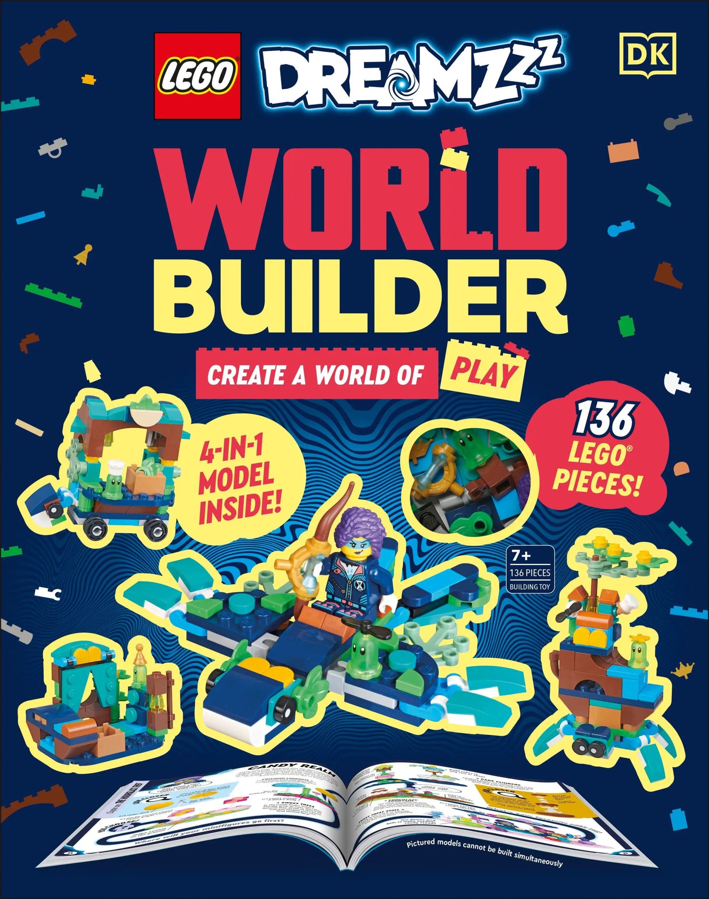 LEGO Dreamzzz World Builder book with 136 LEGO pieces and 4-in-1 model for creative play