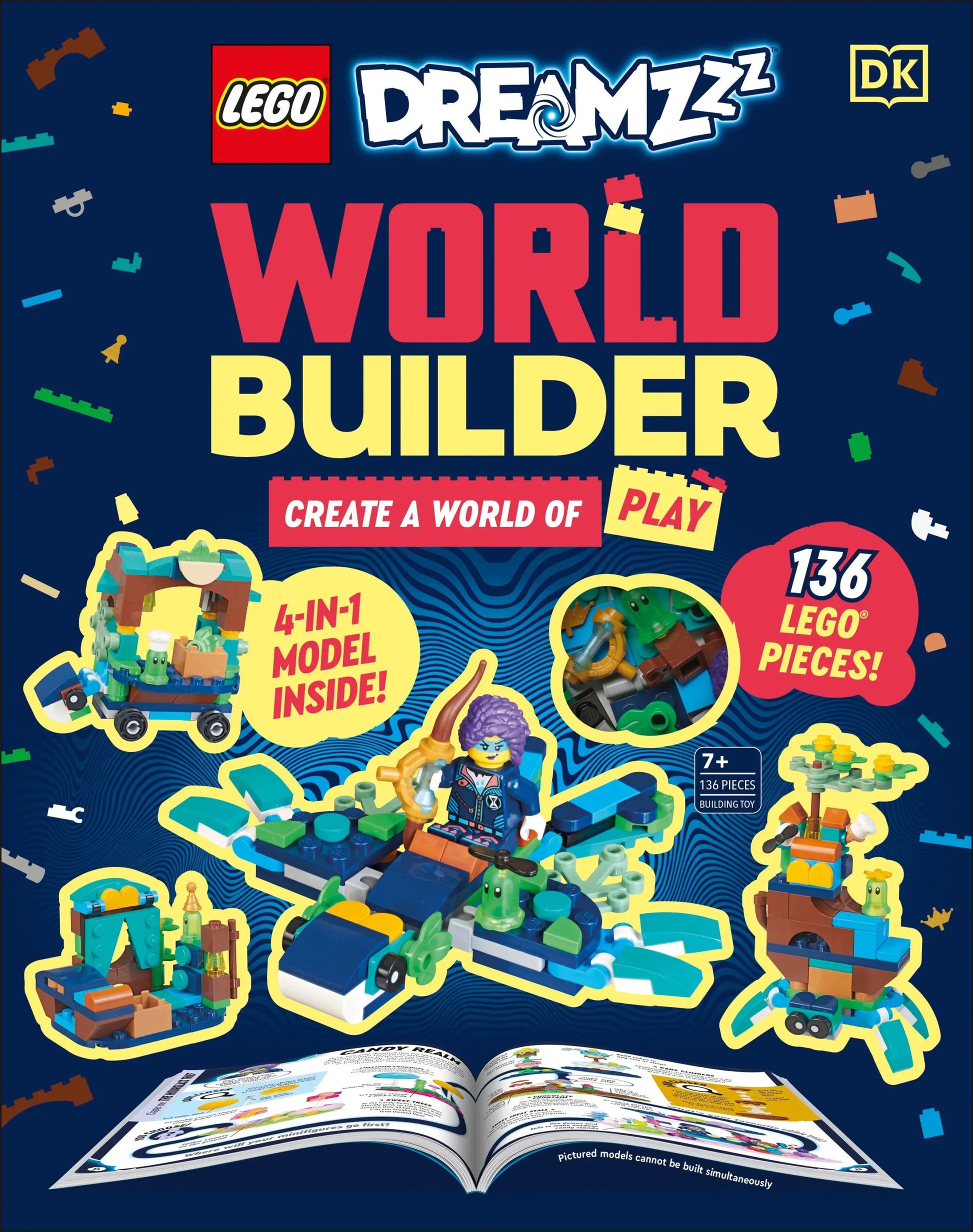 LEGO Dreamzzz World Builder book with 136 LEGO pieces and 4-in-1 model for creative play
