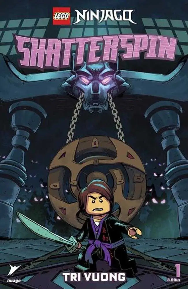 LEGO Ninjago Shatter Spin comic book cover featuring a ninja under a mechanical device