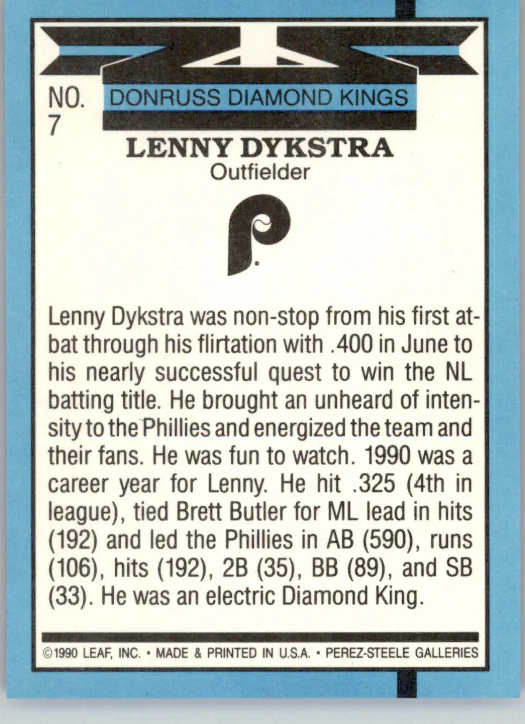 Len Dykstra - 1991 Donruss - #7 - Baseball - Baseball Card Single