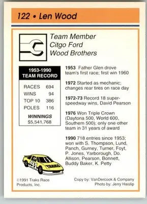 Len Wood - 1991 Traks - #122 - Racing - Racing Card Single