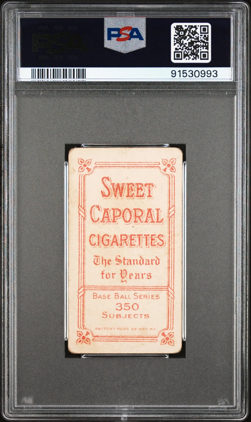 PSA-graded T206 Sweet Caporal trading card of Lena Balckburne with red text
