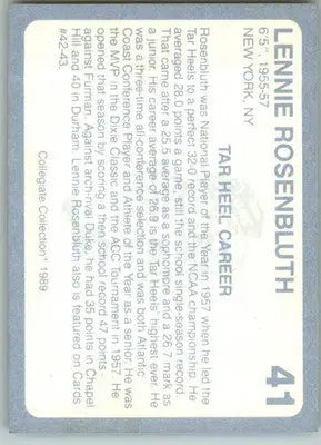 Lennie Rosenbluth - 1989 Collegiate Collection North Carolina’s Finest - #41 - Basketball Card Single