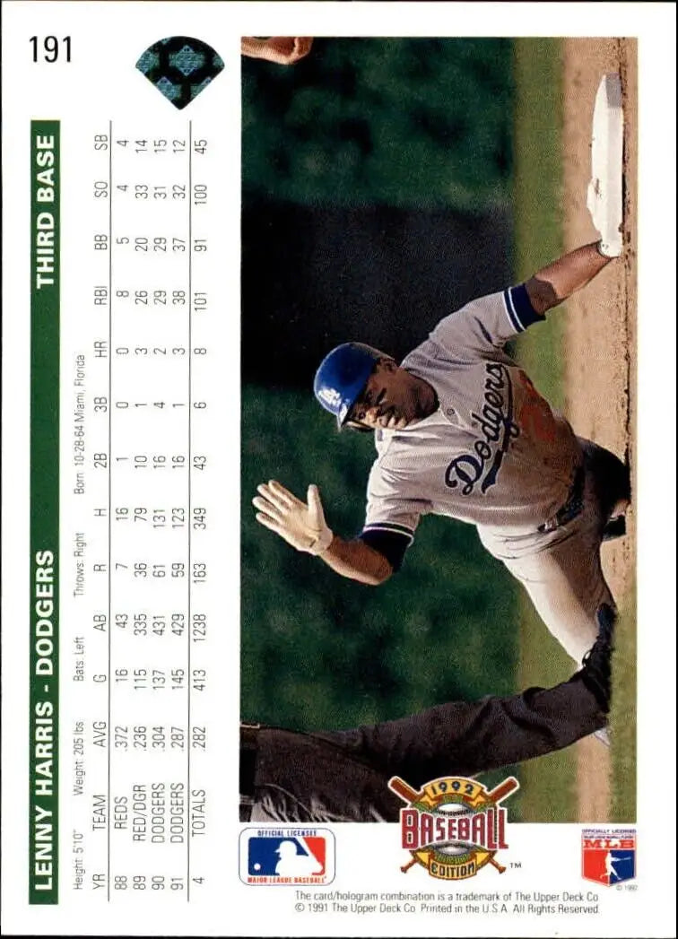 Lenny Harris 1992 Upper Deck MLB #191 Baseball Card Los Angeles Dodgers - Baseball Card Single