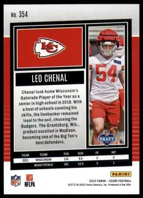 Leo Chenal Rookie 2022 Score #354 Kansas City Chiefs - Football Card Single