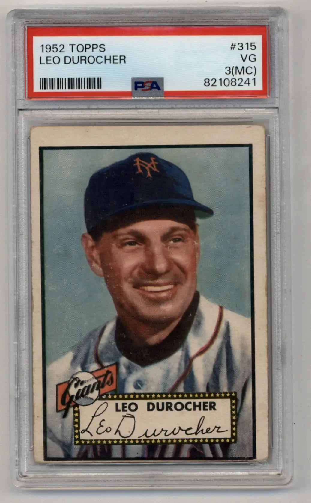 Leo Durocher 1952 Topps #315 PSA 3 Very Good (MC) - Baseball Card Single