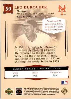 Leo Durocher - 2004 Upper Deck Sweet Spot Classic - #50 - Baseball - Baseball Card Single