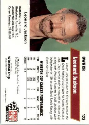 Leo Jackson - 1991 Pro Set - #123 - Racing - Racing Card Single