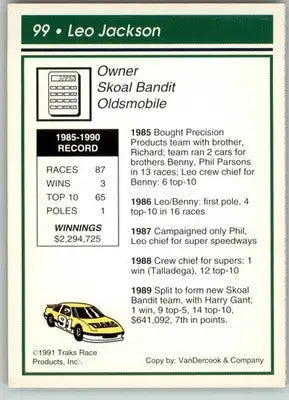 Leo Jackson - 1991 Traks - #99 - Racing - Racing Card Single