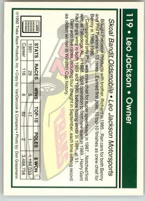 Leo Jackson - 1992 Traks - #119 - Racing - Racing Card Single