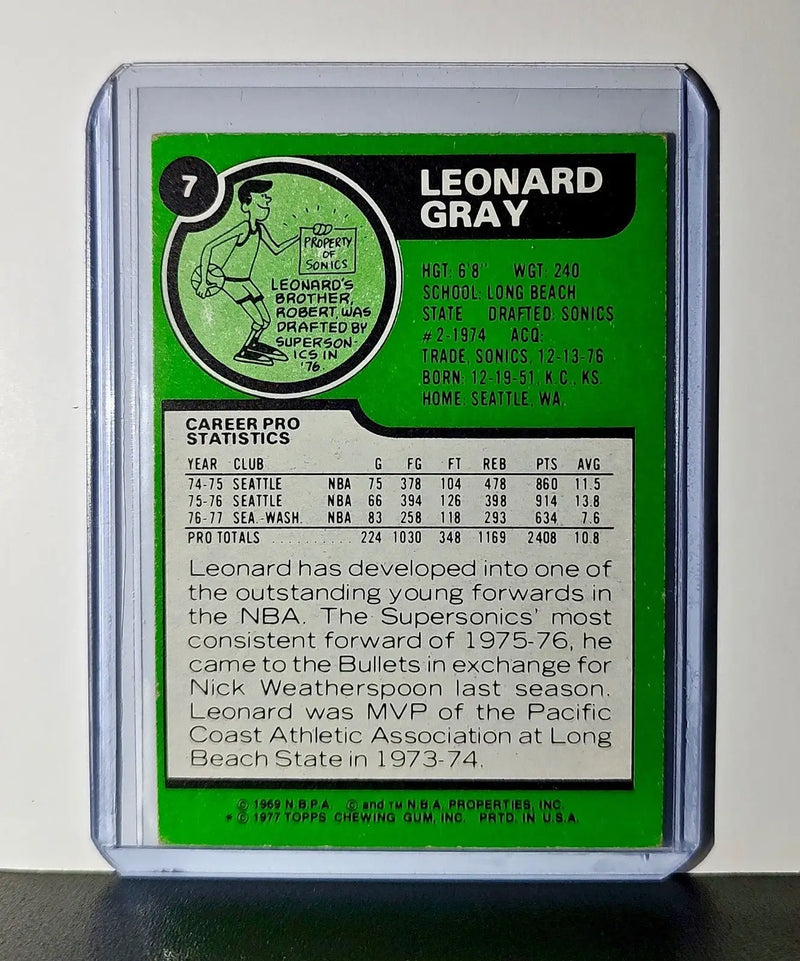 Leonard Gray 1977 Topps NBA #7 Card Washington Wizards