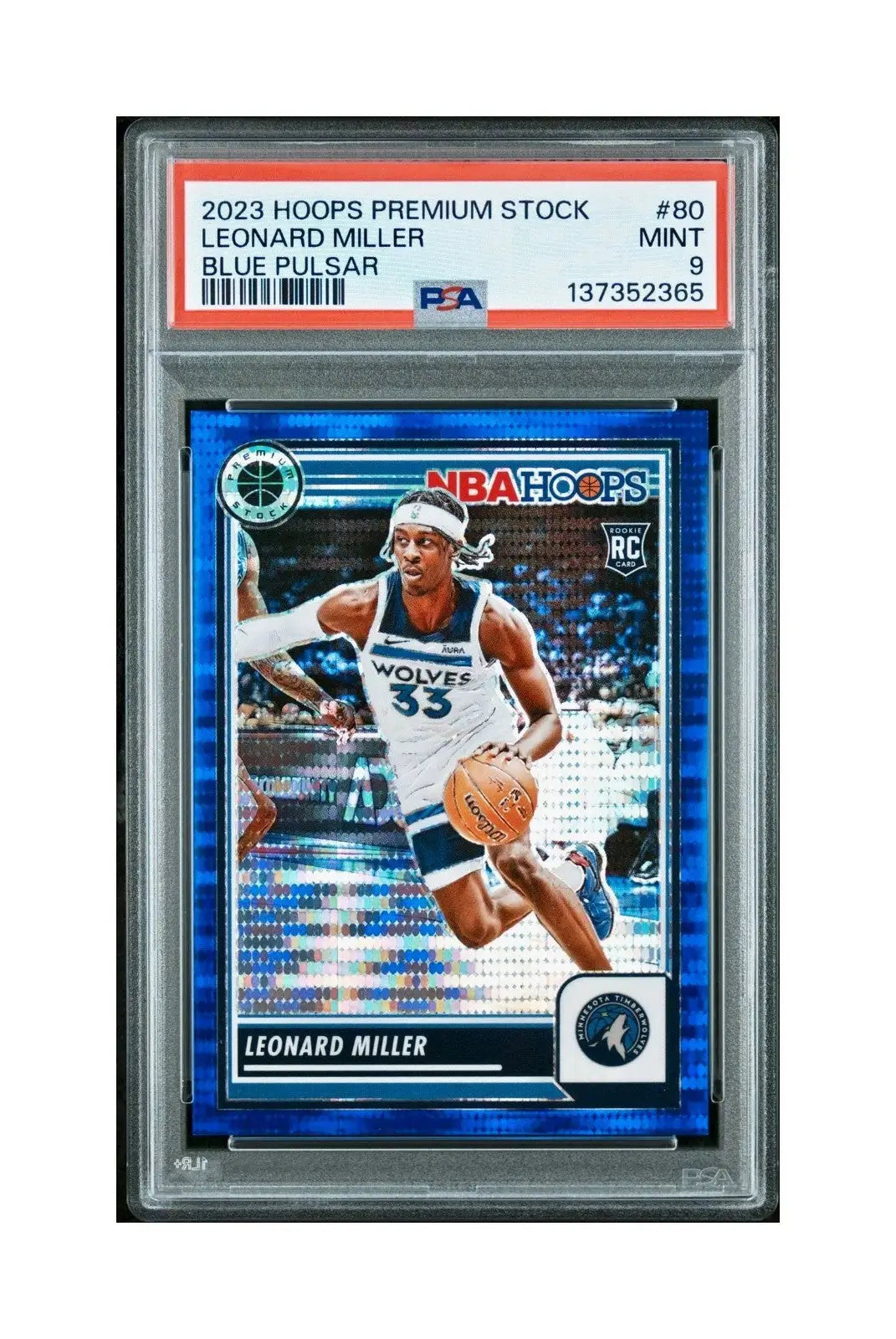 Leonard Miller 2023 Panini Hoops Premium #80 65/75 Blue Pulsar PSA 9 Mint